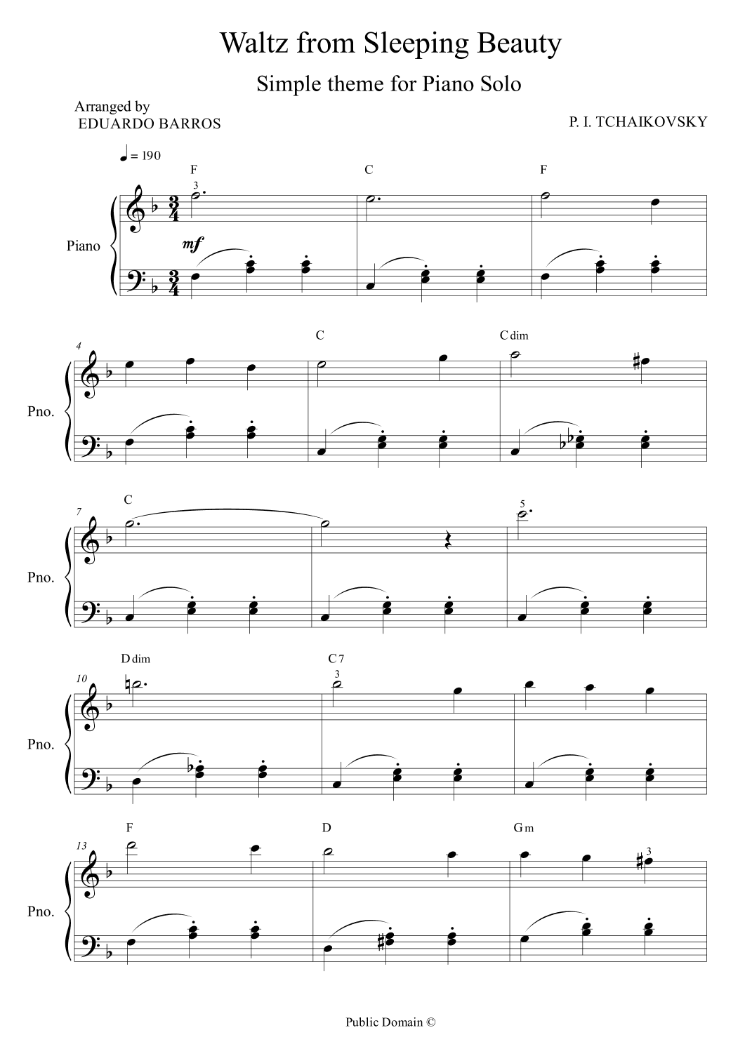 Waltz from Sleeping Beauty (For Easy Piano Solo) (arr. Eduardo Barros)