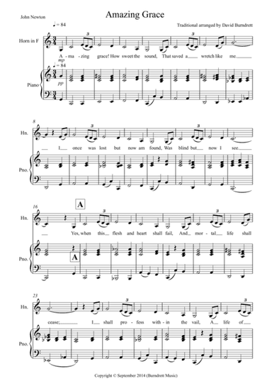 Amazing Grace for French Horn and Piano (arr. David Burndrett)