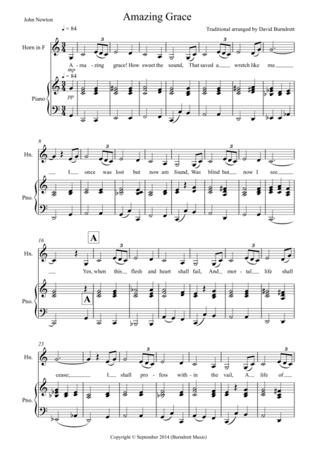 Amazing Grace for French Horn and Piano (arr. David Burndrett)