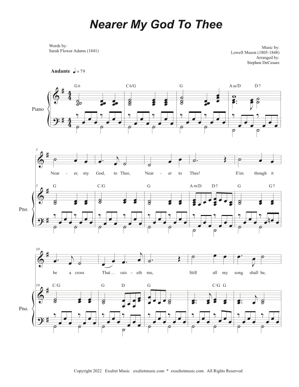 Nearer My God To Thee (Unison choir - (High Key) (arr. Stephen DeCesare)