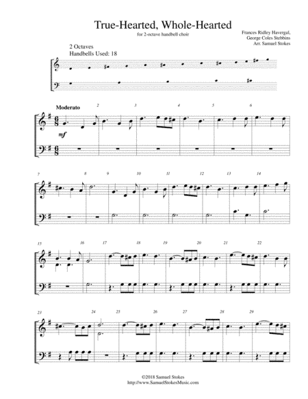True-Hearted, Whole-Hearted - for 2-octave handbell choir (arr. Samuel Stokes)