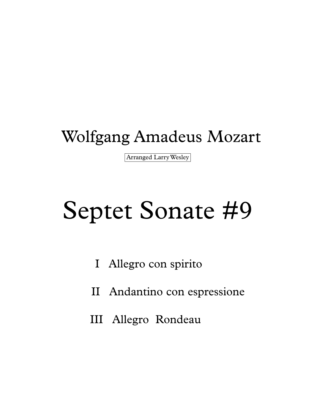 Sonate #9 in D major (arr. Larry Wesley)