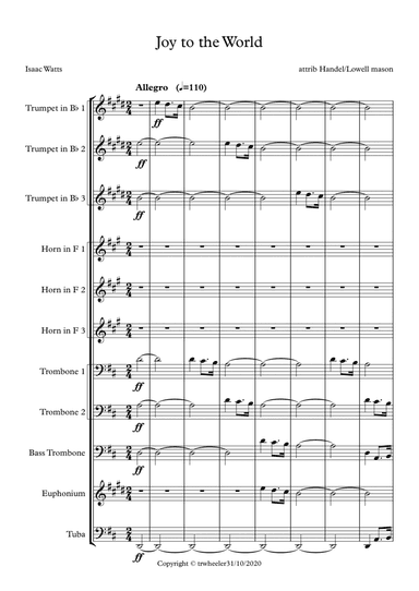Joy to the World (Handel arr. Timothy R Wheeler) (arr. Published by Plantagenet Publishing)