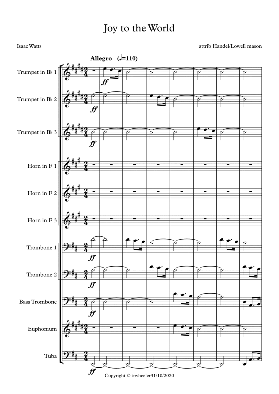 Joy to the World (Handel arr. Timothy R Wheeler) (arr. Published by Plantagenet Publishing)