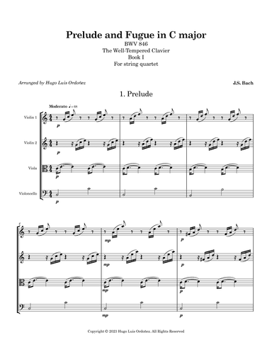 Prelude and Fugue in C major BWV 846 for String Quartet (arr. Hugo Luis Ordoñez)