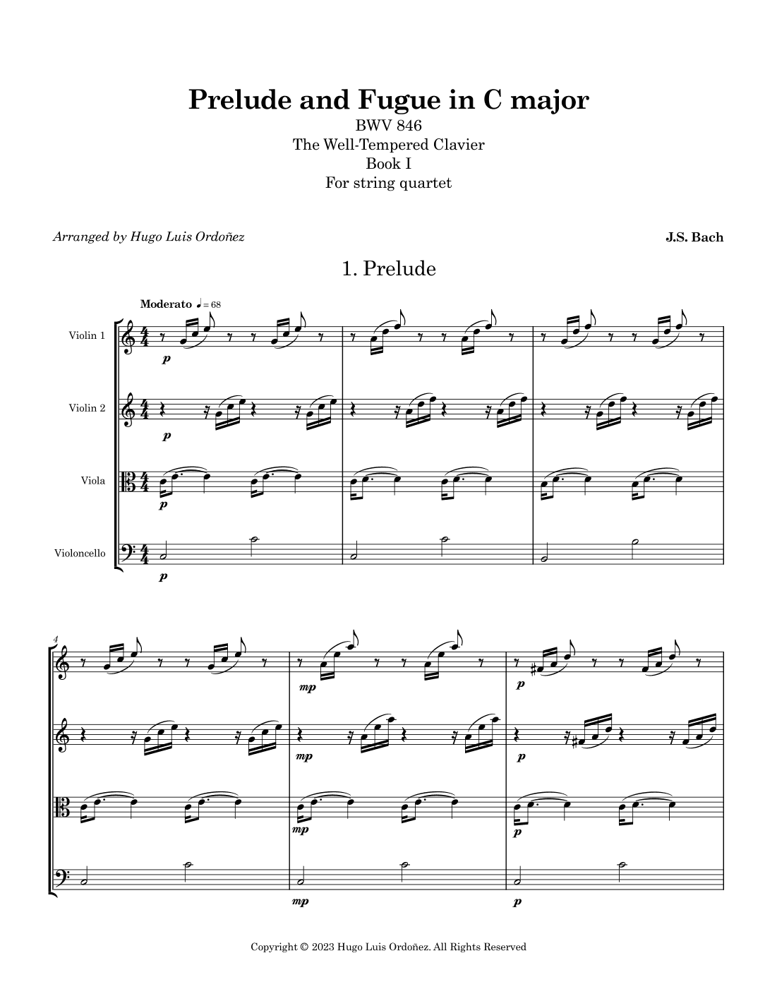 Prelude and Fugue in C major BWV 846 for String Quartet (arr. Hugo Luis Ordoñez)