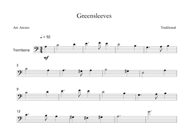 Greensleeves Lead Sheet for  Trombone (arr. Arezzo Music)