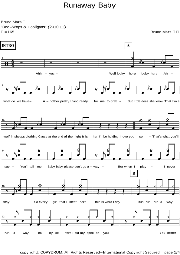 Runaway Baby (arr. COPYDRUM)