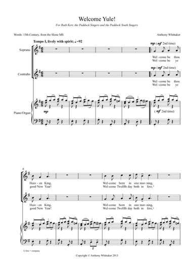 Welcome Yule! (Soprano, Alto and Piano/Organ)