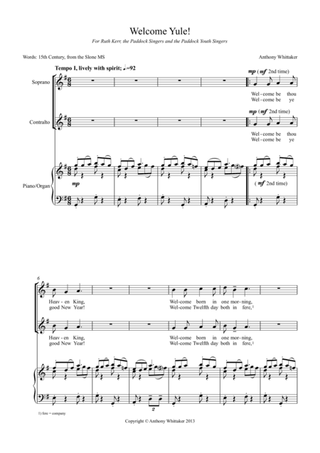 Welcome Yule! (Soprano, Alto and Piano/Organ)
