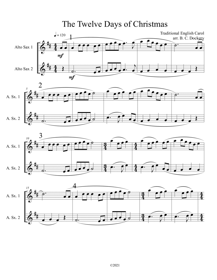 The Twelve Days of Christmas (Alto Sax Duet) (arr. B. C. Dockery)