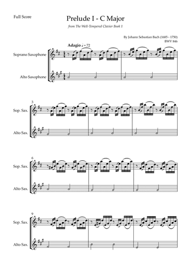 Prelude 1 in C Major BWV 846 (from Well-Tempered Clavier Book 1) for Soprano Saxophone & Alto Saxoph (arr. Fabio Britto)