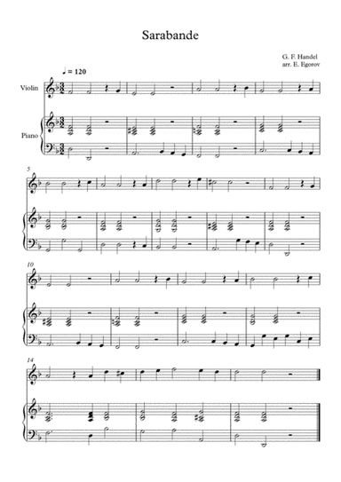 Sarabande, George Frideric Handel, For Violin & Piano (arr. Eugene Egorov)