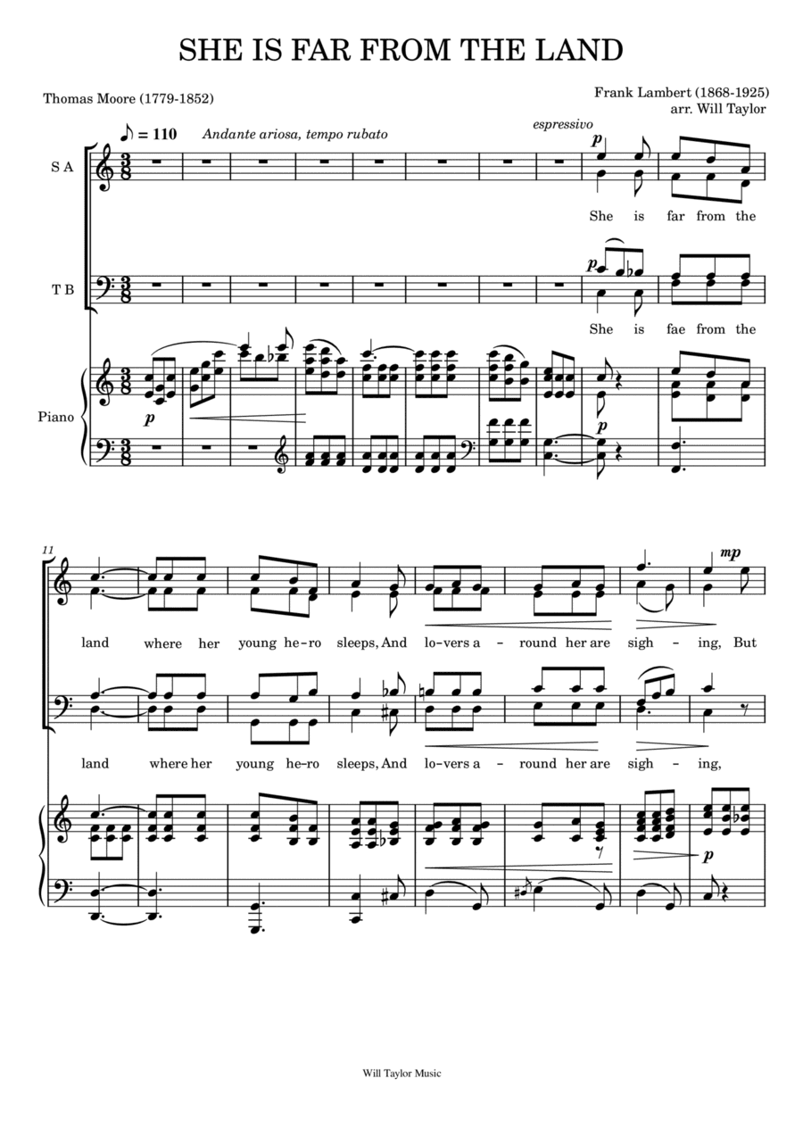 SHE IS FAR FROM THE LAND (choral arrangement) (arr. Will Taylor)