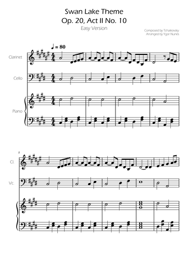Swan Lake (theme) - Tchaikovsky - Cello and Clarinet w/ Piano Accompaniment (arr. Ygor Nunes)