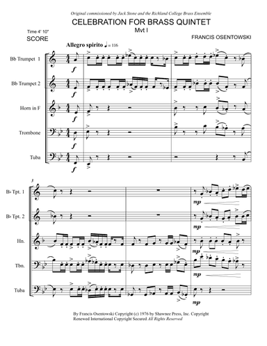 CELEBRATION FOR BRASS QUINTET MVT I Score and Parts