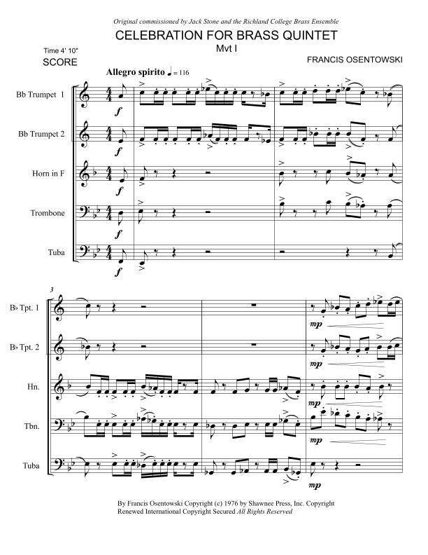 CELEBRATION FOR BRASS QUINTET MVT I Score and Parts