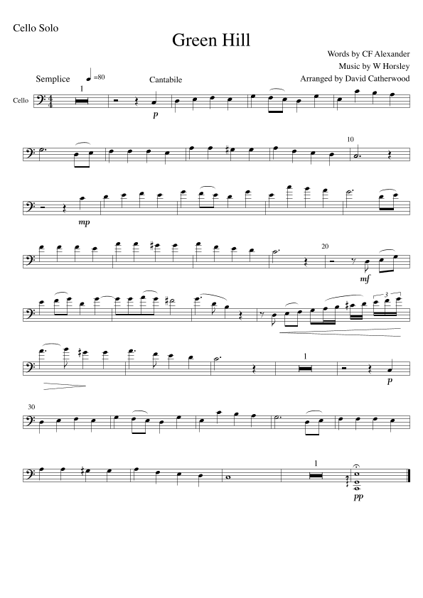 Green Hill - Cello solo with piano accompaniment (arr. David Catherwood)