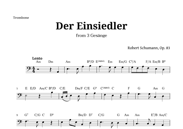 Der Einsiedler by Schumann for Trombone and Chords (arr. Langanho)