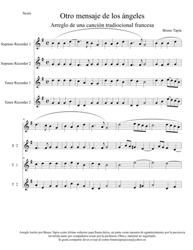 Mensaje de los ángeles, arreglo bizarre para flauta dulce (arr. Bruno Tapia)
