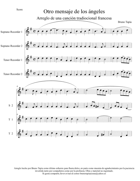 Mensaje de los ángeles, arreglo bizarre para flauta dulce (arr. Bruno Tapia)