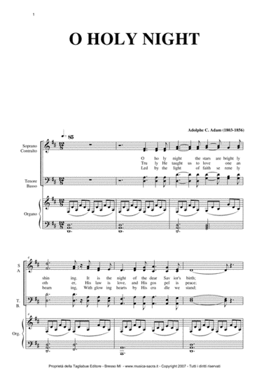 O HOLY NIGHT - A. ADAM - SATB Choir and organ (arr. R. Tagliabue)