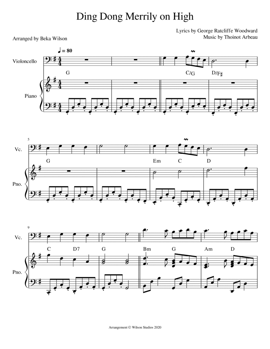 Ding Dong Merrily On High--cello solo (arr. Beka Wilson)