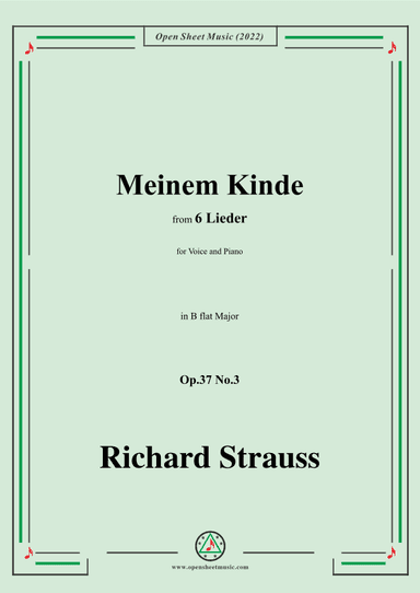 Richard Strauss-Meinem Kinde,in B flat Major,Op.37 No.3 (arr. OSM Press)