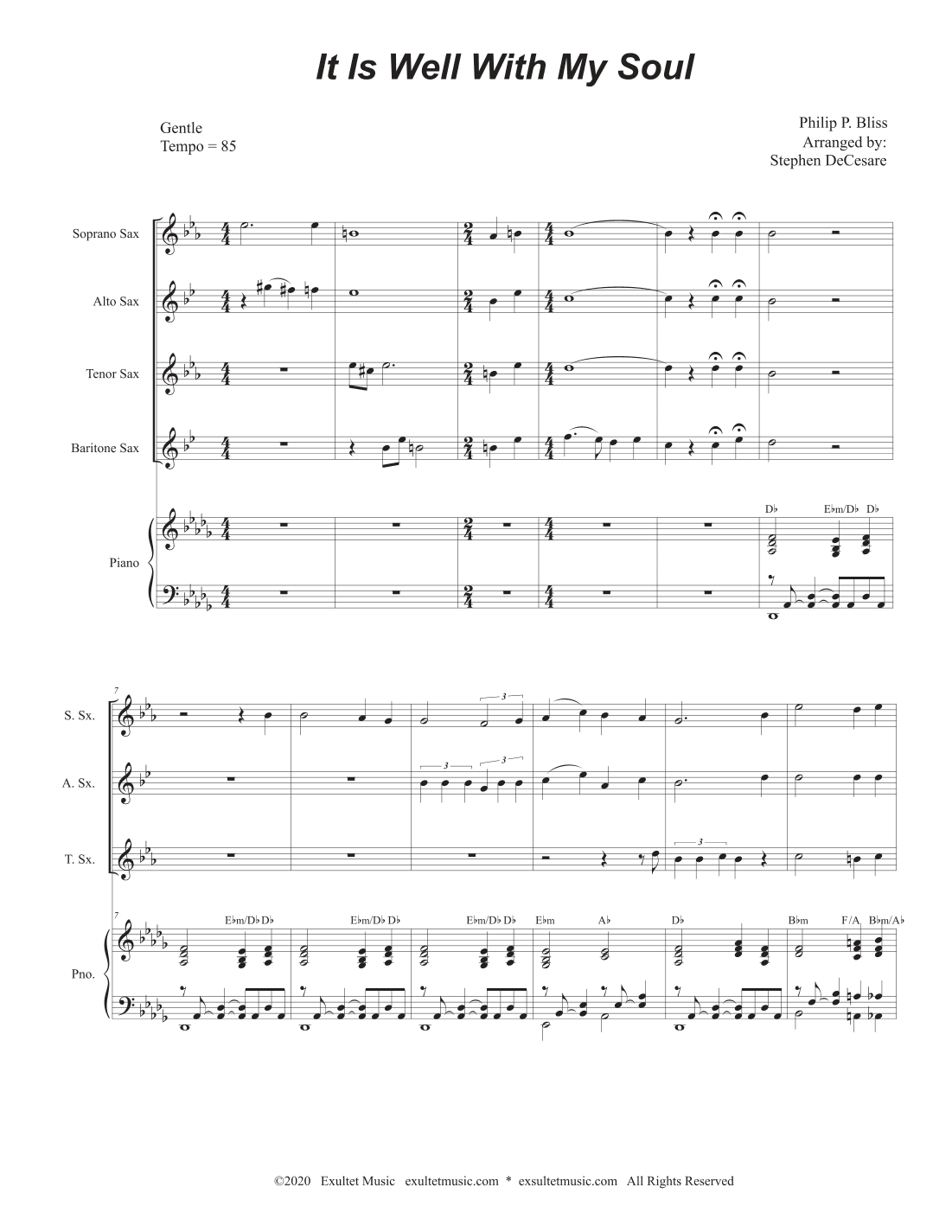 It Is Well With My Soul (Saxophone Quartet and Piano) (arr. Stephen DeCesare)