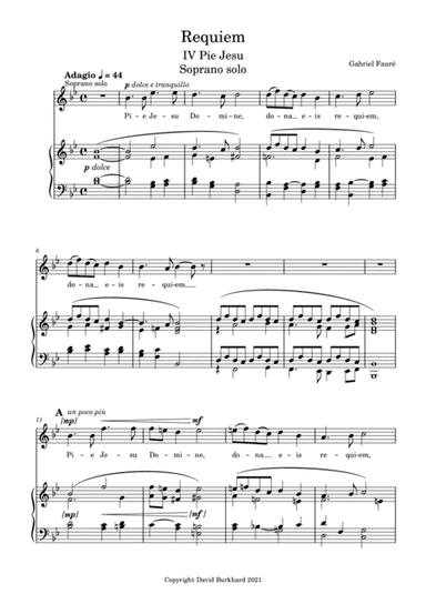 G. Fauré : Pie Jesu (Requiem's excerpt) for Soprano solo (arr. David Burkhard)
