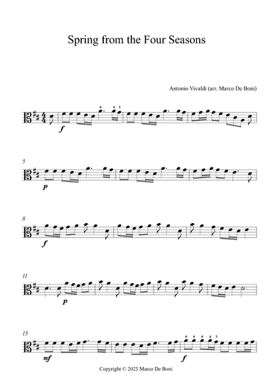 Spring from the Four Seasons (Easy Viola) (arr. Marco De Boni)