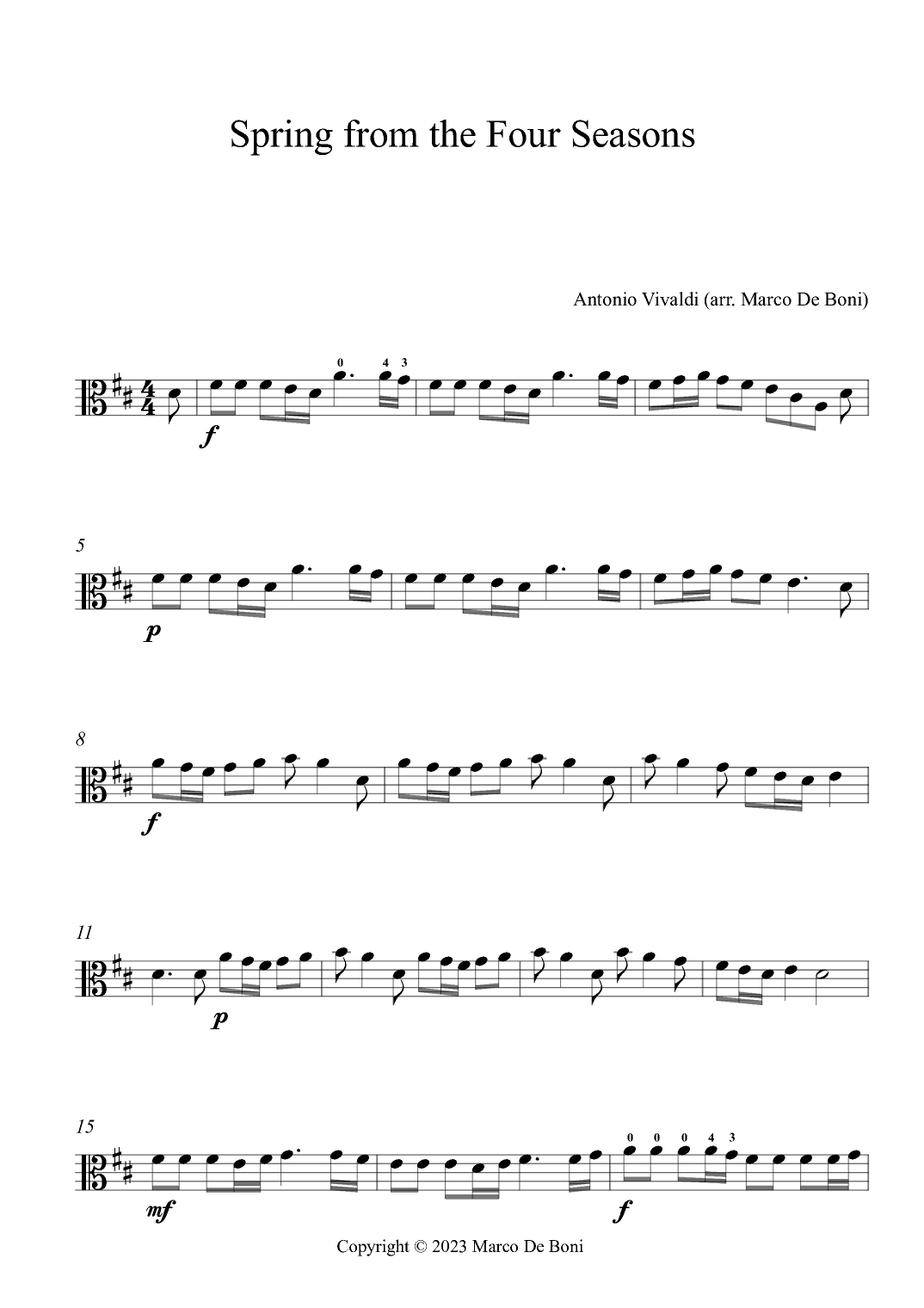 Spring from the Four Seasons (Easy Viola) (arr. Marco De Boni)