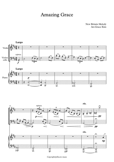 Amazing Grace (Violin/Cello/Piano) Score+Parts