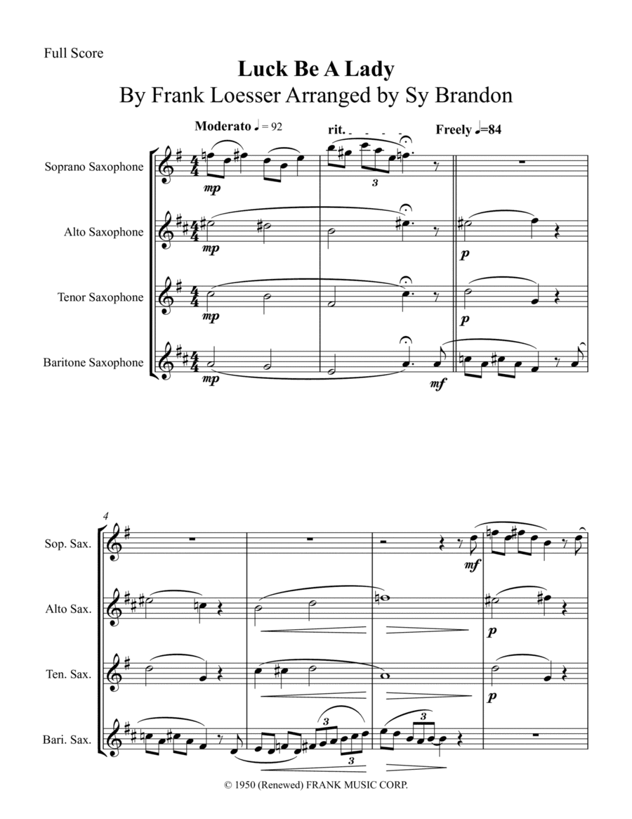 Luck Be A Lady (arr. Sy Brandon)