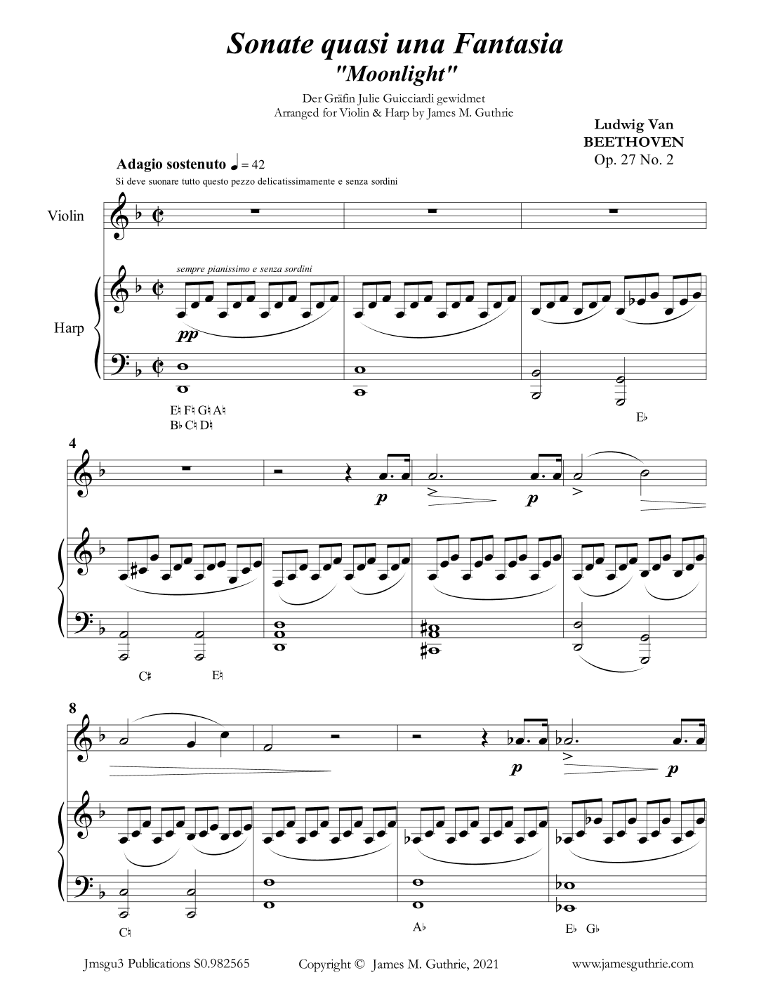 Beethoven: Adagio from the Moonlight Sonata for Violin & Harp (arr. James M. Guthrie)