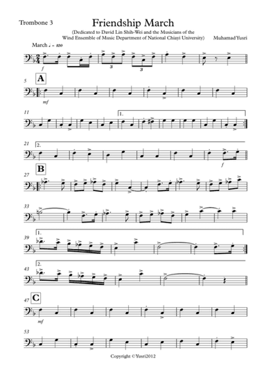 Friendship March (Trombone 3 Part)