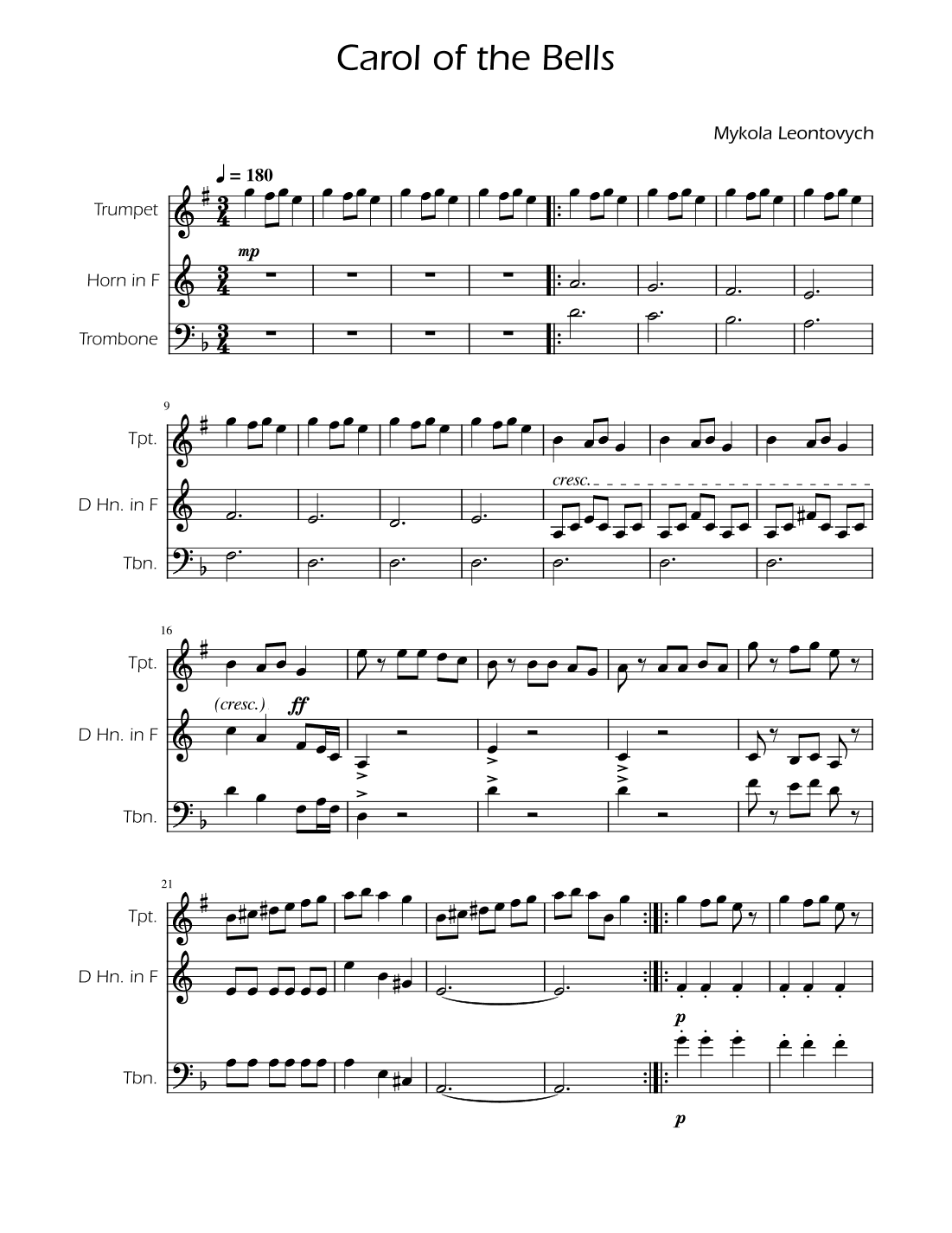 Carol of the Bells - Brass Trio (arr. Ygor Nunes)
