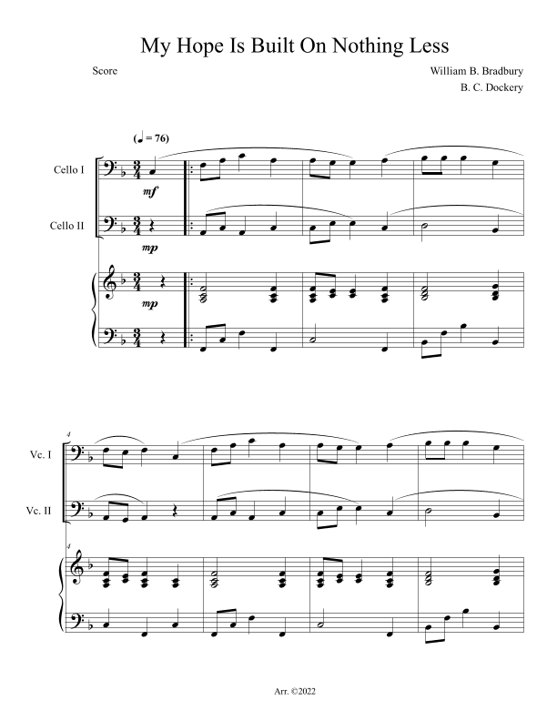 My Hope Is Built On Nothing Less (Cello Duet with Piano Accompaniment) (arr. B. C. Dockery)