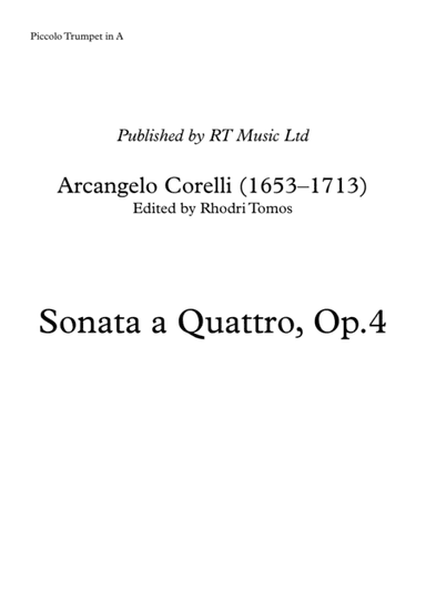 Corelli Trumpet Sonata a Quattro, Op.4. Trumpet solo parts. (arr. Rhodri Tomos)
