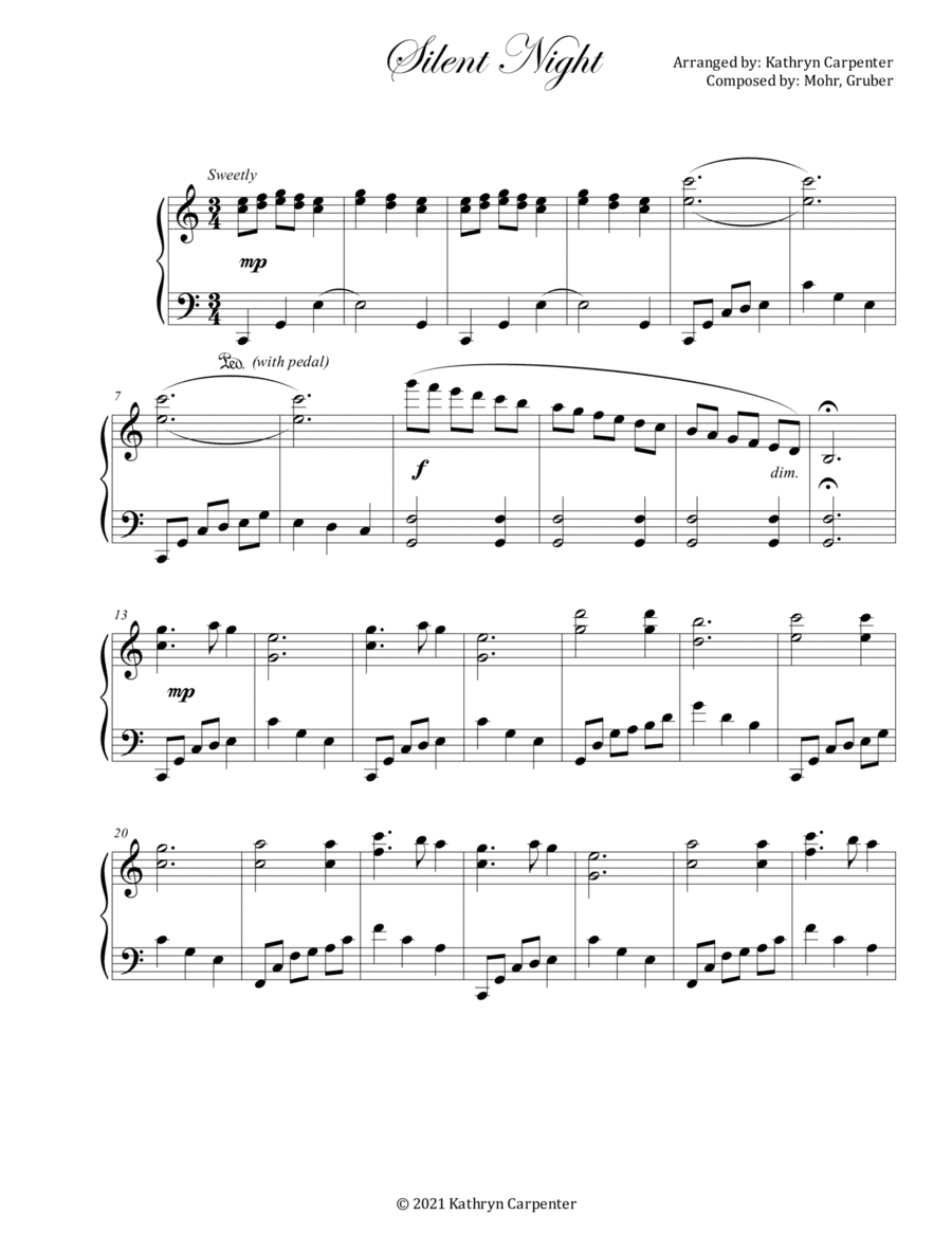Silent Night (Advanced, Intermediate) (arr. Kathryn Carpenter)