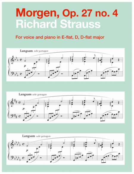 Morgen, Op. 27 no. 4 (in 3 low keys: E-flat, D, D-flat major) (arr. Art Song Transpositions)