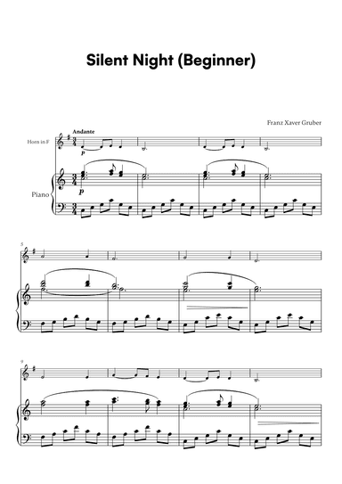 Franz Xaver Gruber - Silent Night Beginner (for French Horn and Piano) (arr. Cadenza Editions)
