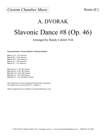 Dvorak Slavonic Dance #8 (clarinet quintet or bassoon quintet) (arr. Randy Calistri-Yeh)