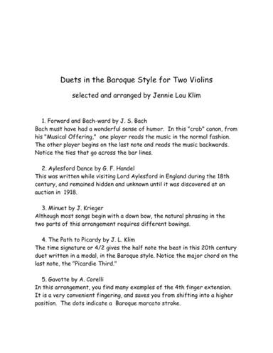 Five Duets in the Baroque Style for Two Violins (arr. Beachside Publications)