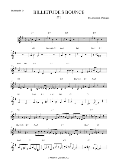 Billietude's Bounce #1 for Trumpet in Bb - Easy Intermediate Blues/Jazz Original Etude