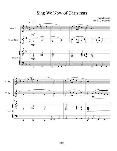 Sing We Now of Christmas (Alto and Tenor Sax Duet with Piano Accompaniment) (arr. B. C. Dockery)