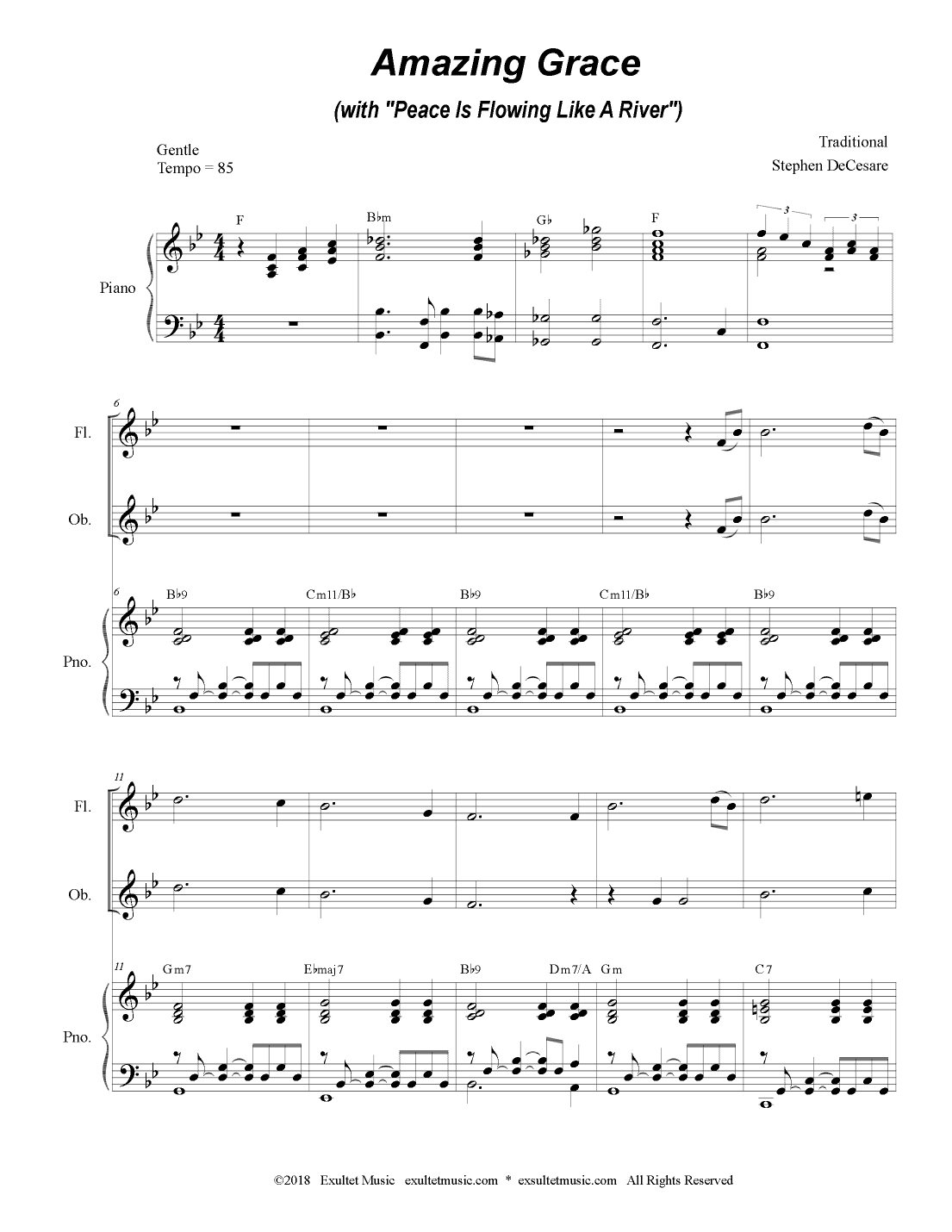 Amazing Grace (with "Peace Is Flowing Like A River" - Woodwind Quartet and Piano) (arr. Stephen DeCesare)