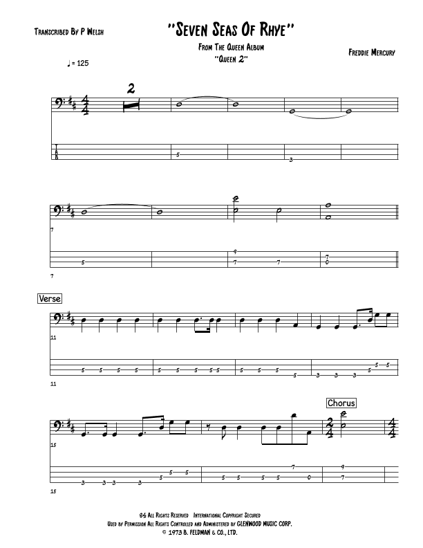 Seven Seas Of Rhye (arr. P Welsh)