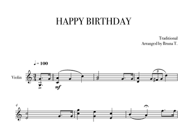 Happy Birthday (Violin) (arr. Bruna T.)