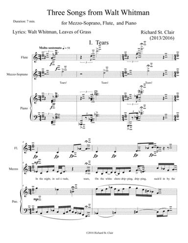 Three Songs from Walt Whitman for Soprano, Flute and Piano [Score and Part]